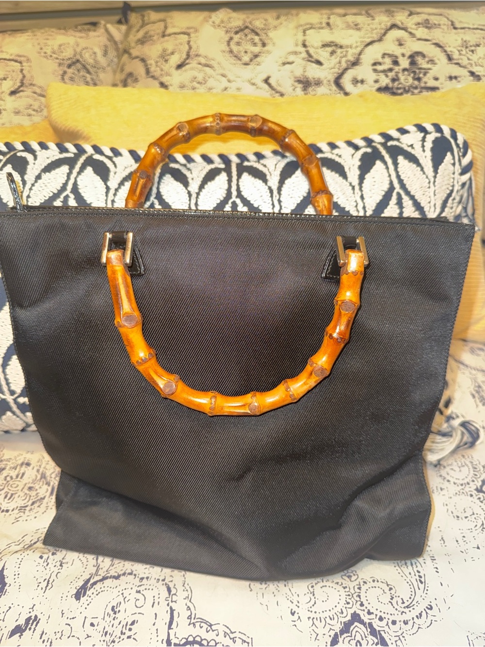 Gucci Black Tote Bag with Bamboo Handles
